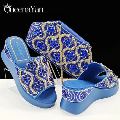 Queena Yan High Quality 2025 Newst Hot Selling Open Toe Slingback Sandals with Bag Set in Green Color For Women Wedding Party