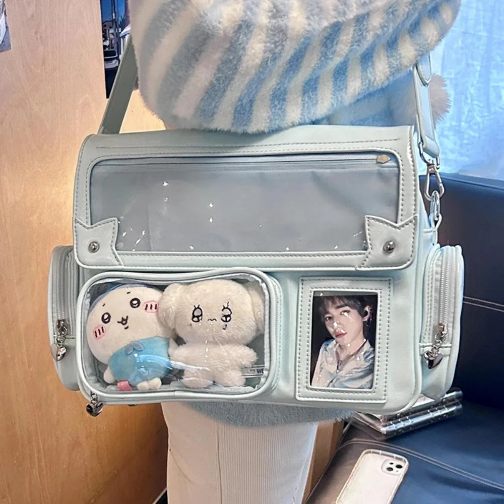 New Y2K Cute Ita Bag Harajuku Girl Transparent Pocket Large Capacity Crossbody Bag Lolita DIY Badge Display Casual Shoulder Bags