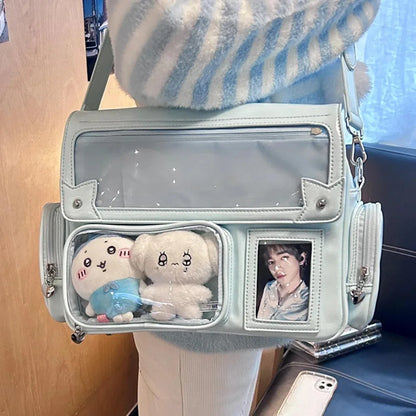 New Y2K Cute Ita Bag Harajuku Girl Transparent Pocket Large Capacity Crossbody Bag Lolita DIY Badge Display Casual Shoulder Bags
