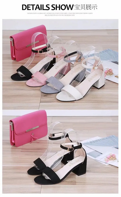 Heeled Sandals Women 2024 Elegant Woman Shoes with Low Heels Luxury Designer Block Heel Sexy Best Selling Products