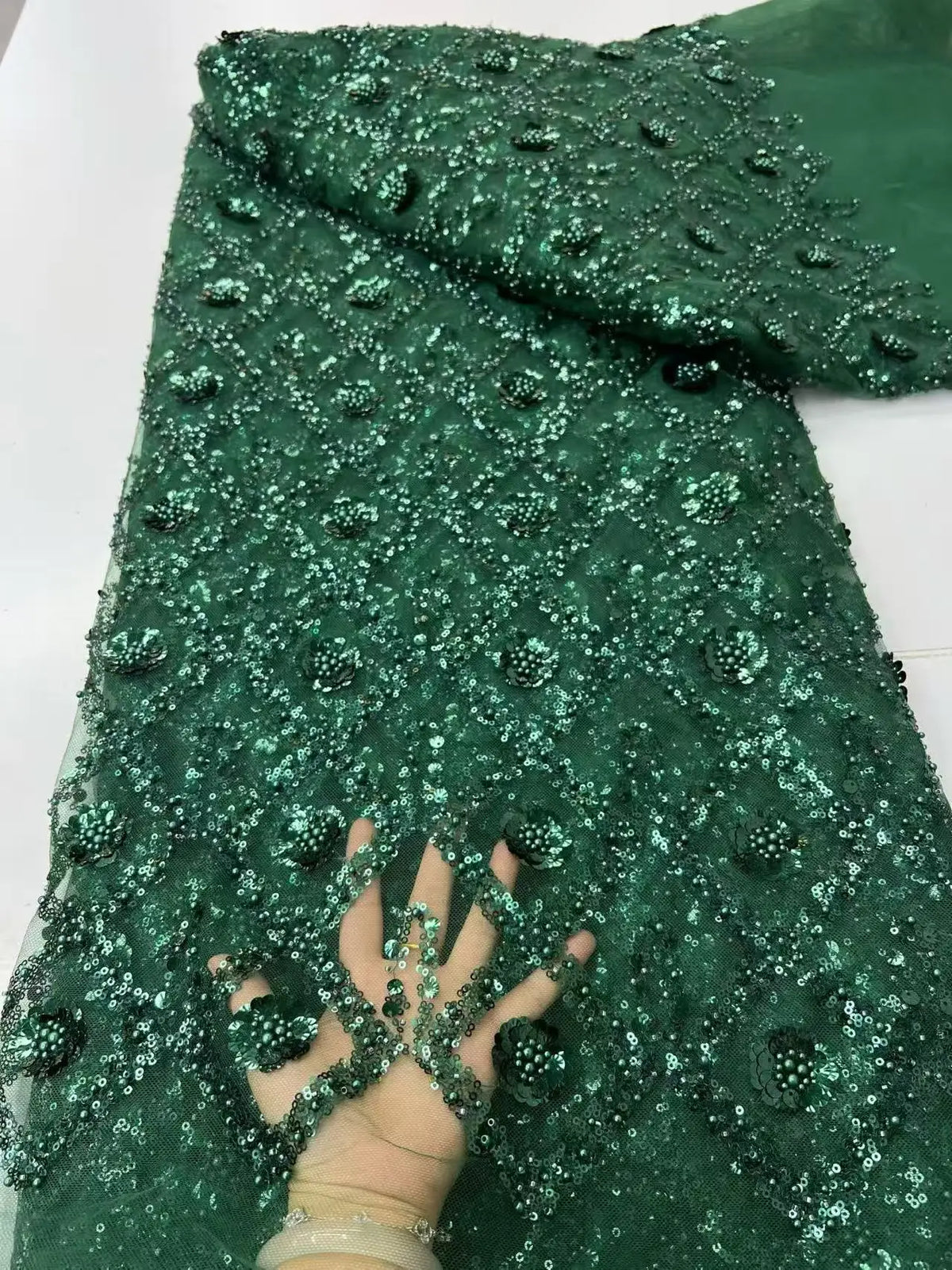 Luxury African Beaded Sequins Pearl Lace French Tulle Fabric 2026 High Quality Nigerian Design for Party Dress Sewing 2026