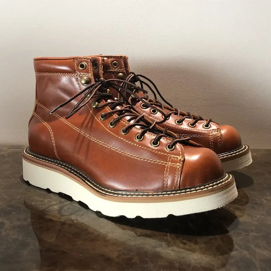 Men Autumn Winter Casual Shoes Round Toe Genuine Cow Leather Work Boots Vintage British Military Motorcycle Boots Platform Boots