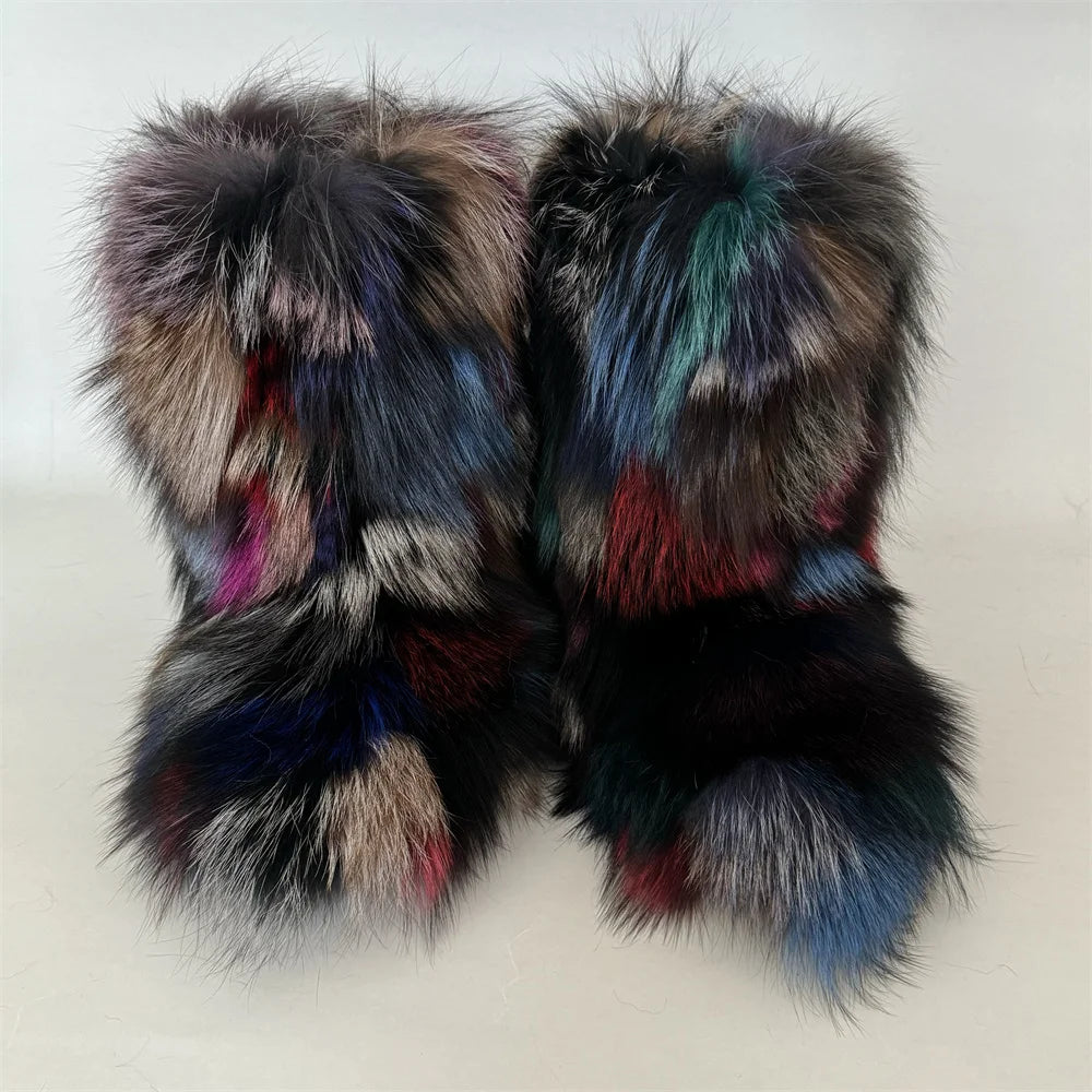 Winter Shoe Women's Winter Fluffy Real Fox Fur Boots Woman Plush Warm Snow Boots Luxury Footwear Girls' Furry Fur Bottes Fashion