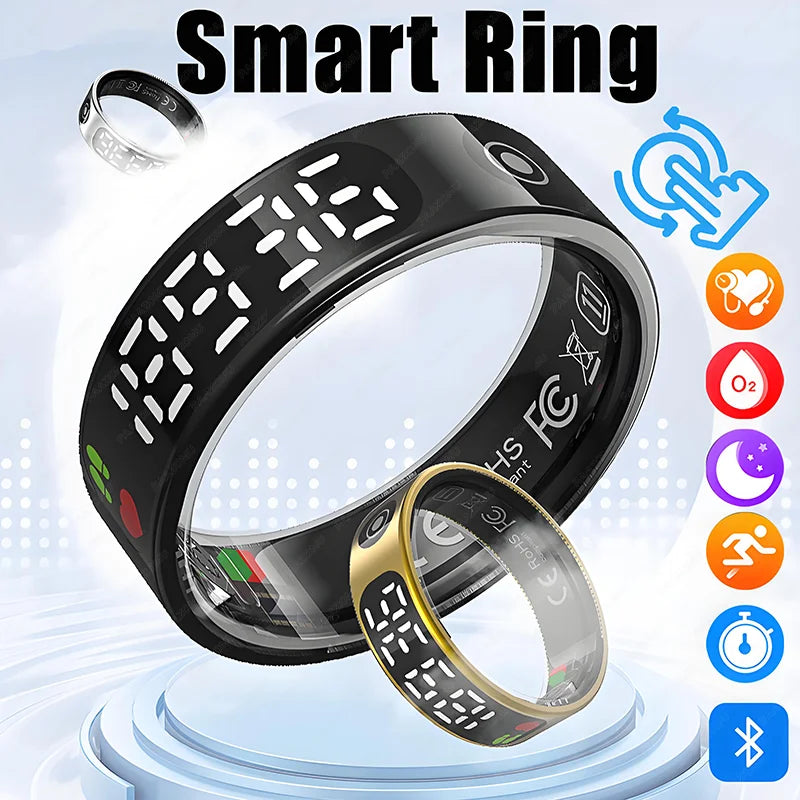 2026 New Smart Ring 5ATM Waterproof Bluetooth 5.1 Heart Rate Blood Oxygen Sleep Monitoring Men's and Women's Multi Sport Modes
