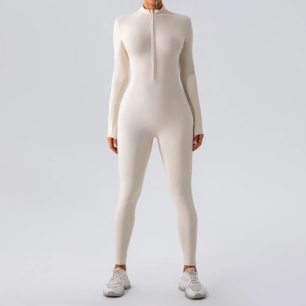 Warm Plush Sports Jumpsuits Women's Tracksuit One-Piece Fitness Suit Winter Gym Sets Long Sleeves Black Exercise Bodysuit Woman