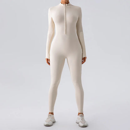Warm Plush Sports Jumpsuits Women's Tracksuit One-Piece Fitness Suit Winter Gym Sets Long Sleeves Black Exercise Bodysuit Woman