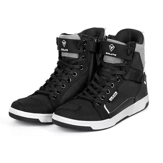 Men Motorcycle Boots Breathable Anti-fall Rider Road Racing Casual Shoes Boots Gear Shift Rubber Sole Reflective Motorbike Shoes