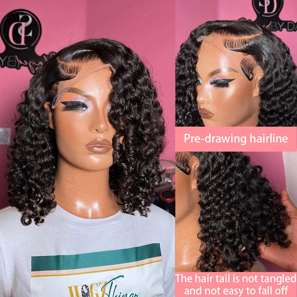 Loose Deep Wave Short Bob 13x4 HD Lace Front Wigs Brazilian 100% Human Hair Curly 4x4 Transparent Lace Frontal Wig 12 14 16 Inch