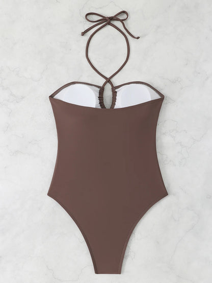 Solid Color Bathing Suit Bandeau Swimwear Woman 2026 One Piece Women's Swimsuit Female Bathwear Swimming for Beach Wear Monokini