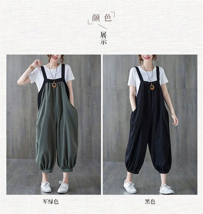Casual Rompers For Women 2026 New Summer Large Size Korean Loose Harlan Jumpsuit Pants Solid Ladies Suspender Overalls L-5XL