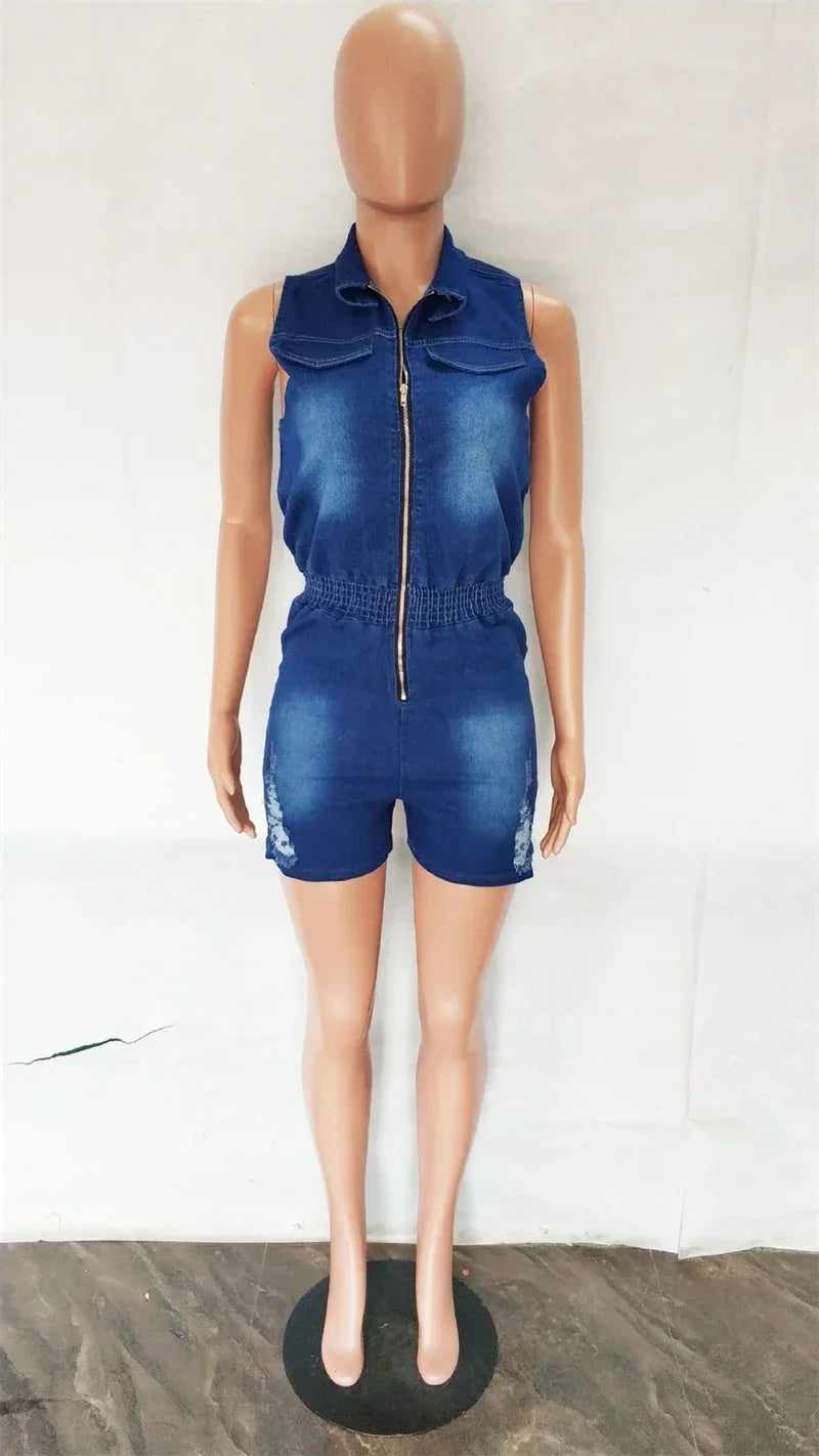Streetwear Jeans Shorts Jumpsuit Summer Clothes Women 2024 Sleeveless Bodycon Denim Rompers Playsuits One Pieces Overalls Outfit