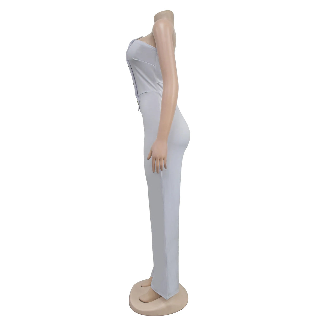 HBLL Women's Elegant Button Strapless Sleeveless Irregular Jumpsuits One Piece Metal Button Decor Overalls Outfit Night Clubwear