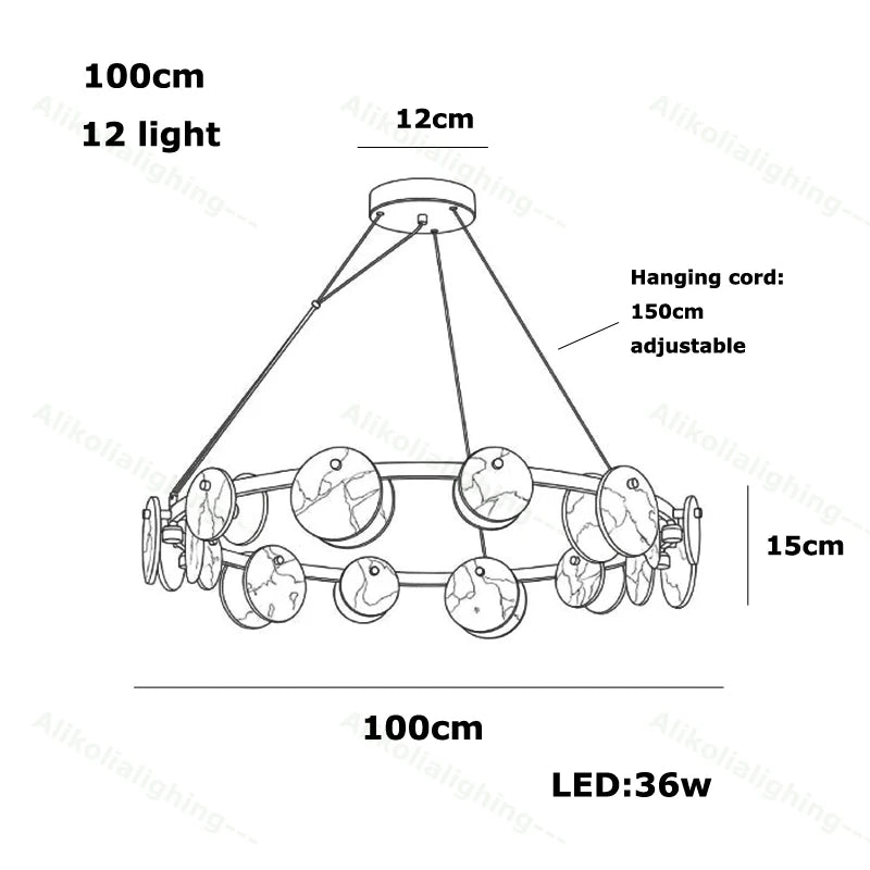 2026 Natural Marble Pieces LED Chandelier Lustre Alabaster Pendant Light Suspension Luminaire Lampen For Foyer Dinning Room