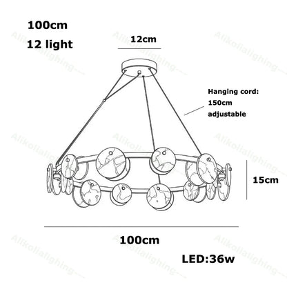 2026 Natural Marble Pieces LED Chandelier Lustre Alabaster Pendant Light Suspension Luminaire Lampen For Foyer Dinning Room