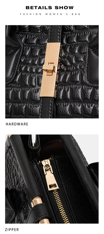 Aidrani Genuine leather women's handbag, fashion crocodile pattern design, high-end luxury cowhide bag large capacity