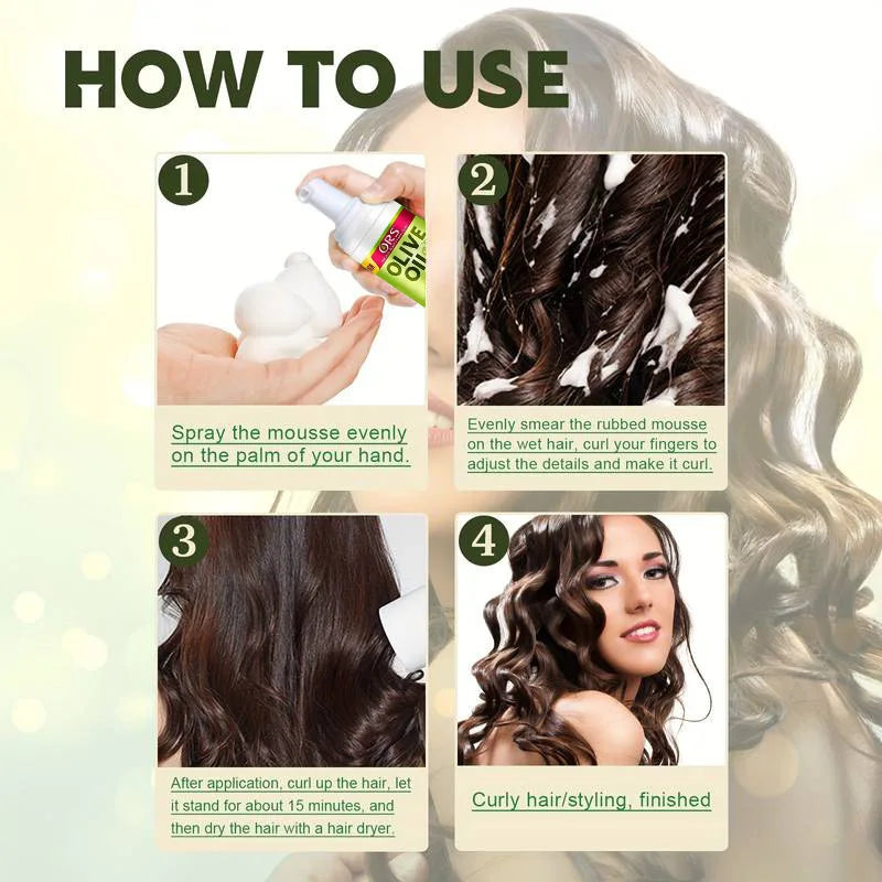 Curly Hair Mousse（207ml) For Wigs Strong Hold Olive Oil Hair Styling Mousse Anti-Frizz Hair Foam Mousse For Styling Hair Women