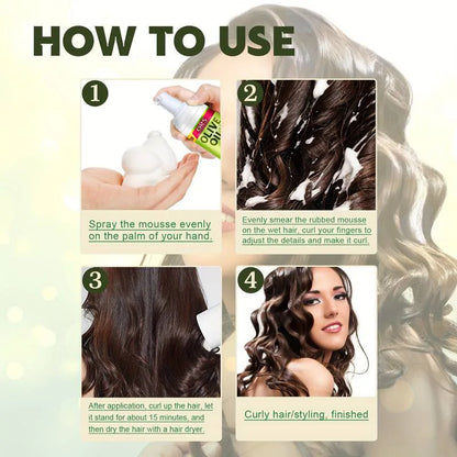 Curly Hair Mousse（207ml) For Wigs Strong Hold Olive Oil Hair Styling Mousse Anti-Frizz Hair Foam Mousse For Styling Hair Women