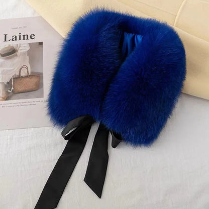 Winter Warm Fox Fur Collar Female Real Fur Collar Fashion Fluffy Clothing Accessories Collar Women Luxury Fur Scarf With Ribbons