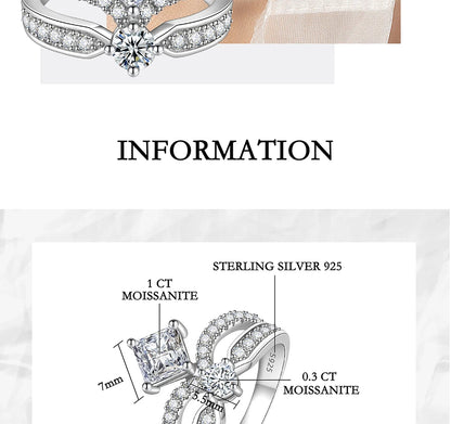 PERFANY 1.3CT Moissanite Ring for Women S925 Pure Silver Crown Double Layer Design Laboratory Diamond Wedding Luxury Jewelry