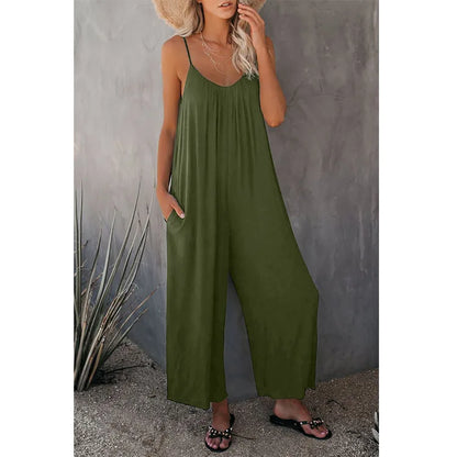 Strap jumpsuit for women's summer new cross-border solid color inserted bag casual jumpsuit
