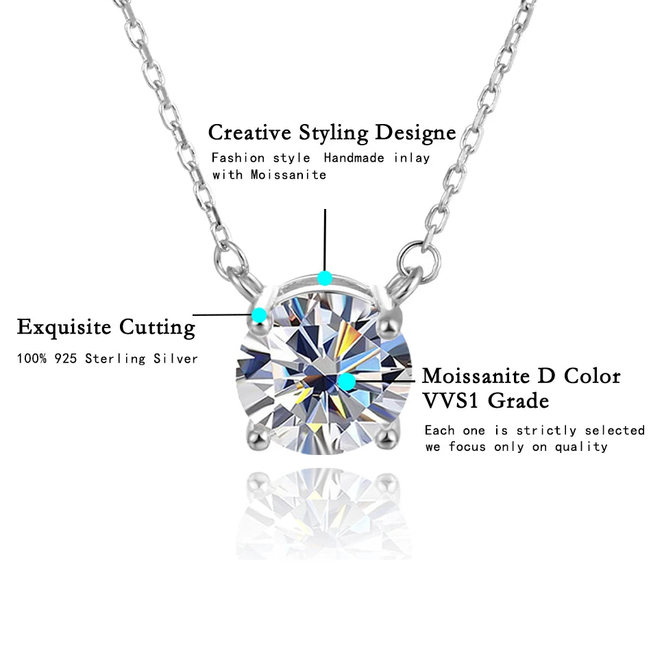 URMYLADY Moissanite Diamond 8.0mm 2CT Necklace For Woman Pendant 925 Silver Necklace For Women Chains Party Bridal Fine Jewelry