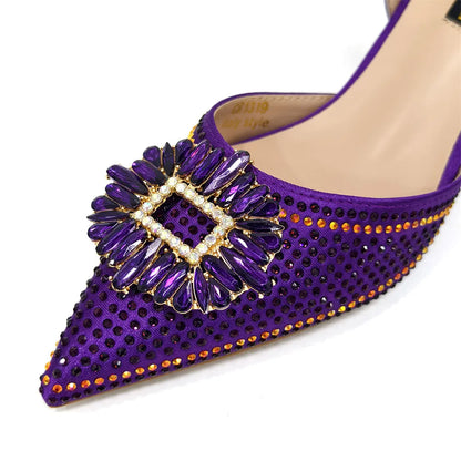 Latest Elegant Wedding Italian Diamond Design Shoes Women's African Party Shoes Crystal Shoes High School High Heels