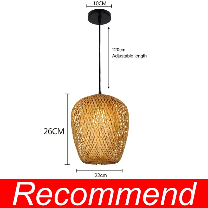 Bamboo Pendant Lights Hand Woven Ceiling Weaving Chandelier Lamp Rattan Wicker Hanging LED Fixtures Home Bedroom Bamboo Art Lamp