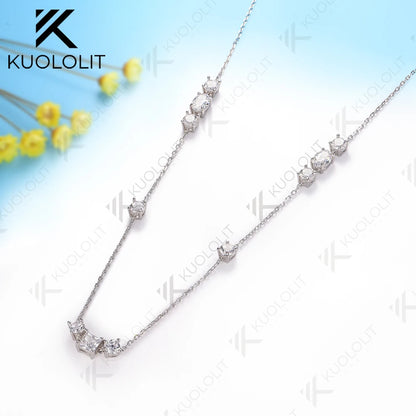 Kuololit 6CTW Moissanite Necklaces for Women Solid 10K 14K 18K 925 Sliver Princess Cut Chain for Engagement Party Christmas Gift
