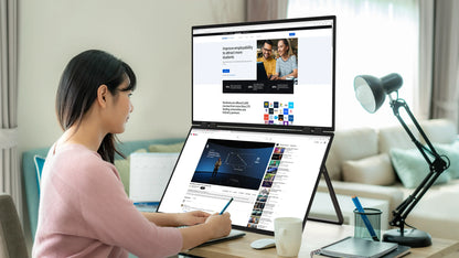 UPERFECT Delta Mega 23.8 Inch 100Hz Dual Screen Stacked Computer Display 1080P 360° Folding Triple Extender Monitor with Speaker