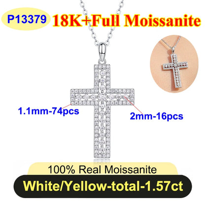 PureNew Cross Full Moissanite Diamond Necklace for Women 925 Sterling Silver Plated 18k Gold Women's Moissanite Chain Pendant