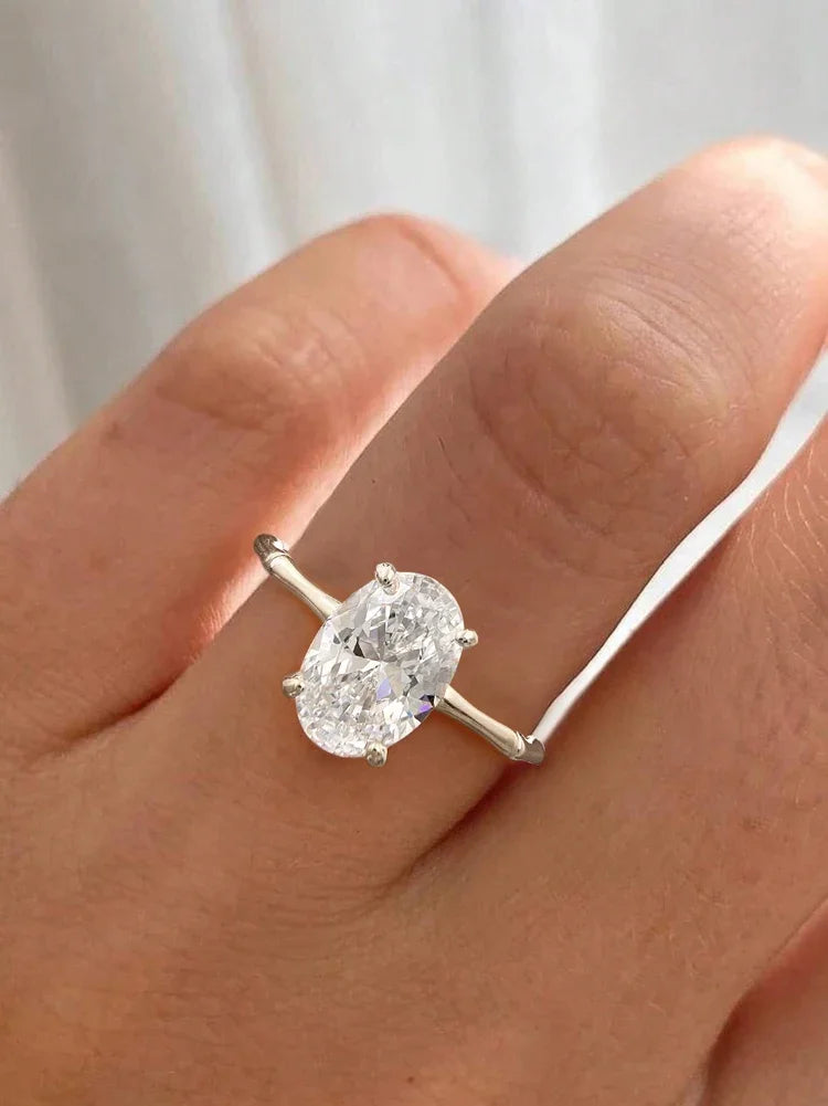 925 Sterling Silver Zircon Golden Oval Round Fashionable Ring For Women Engagement Wedding Luxury High Quality Fine Jewelry