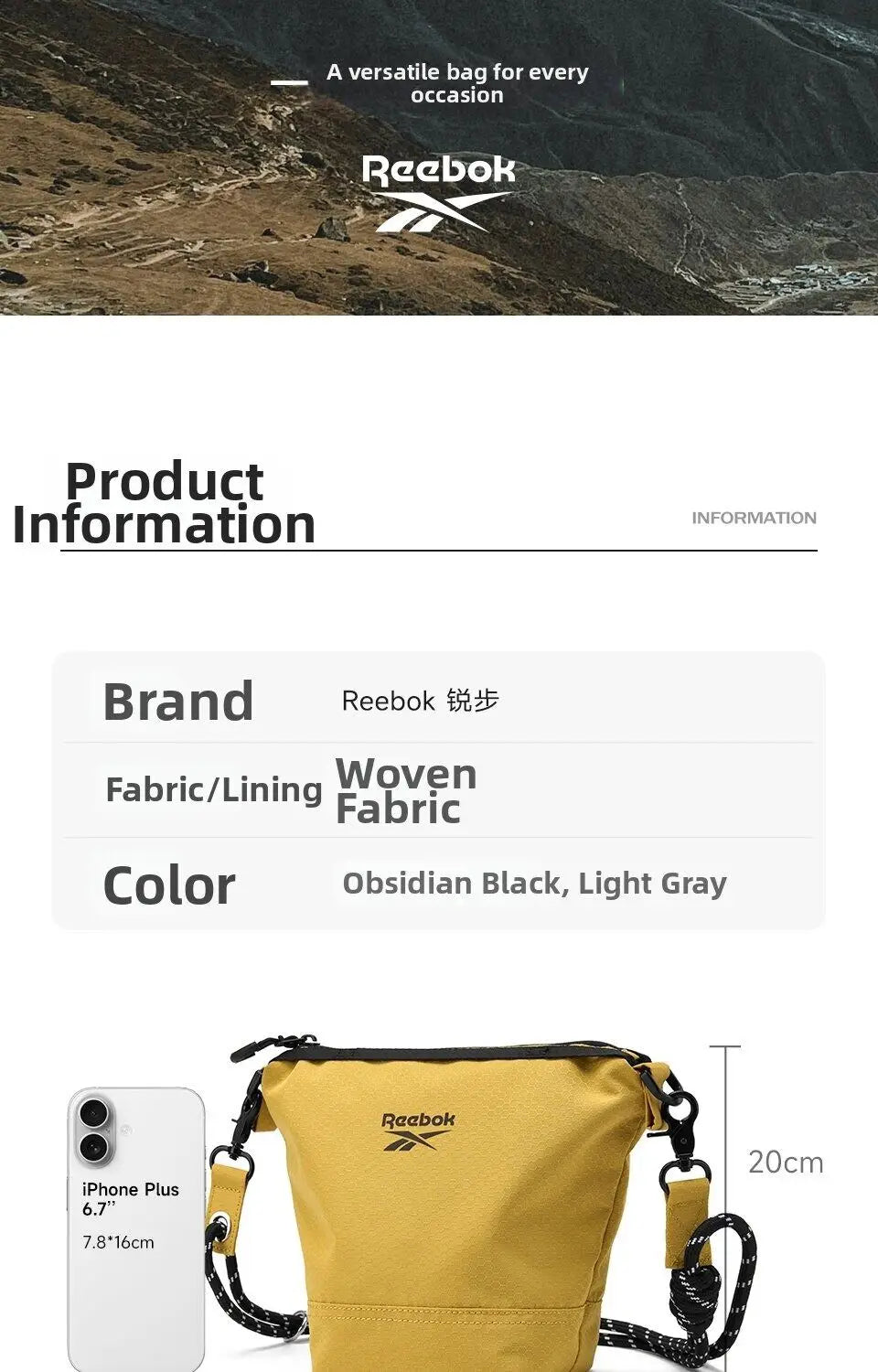 REEBOK Korean Outdoor Lightweight Crossbody Shoulder Bags Women Men Casual Small Messenger Sling Bags Lady Phone Bucket Bag