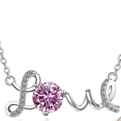 1CT 925Silver Cursive Love Letter Single Stone Pendant Necklace Round Cut D VVS1 Multi Color Moissanite Love Gift Fine Jewelry