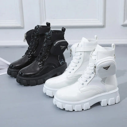 Platform New Women Boots Motorcycle Shoes Woman Leather Minimalist Classic Punk Female Goth Shoes Casual Boots Women Mary Jane