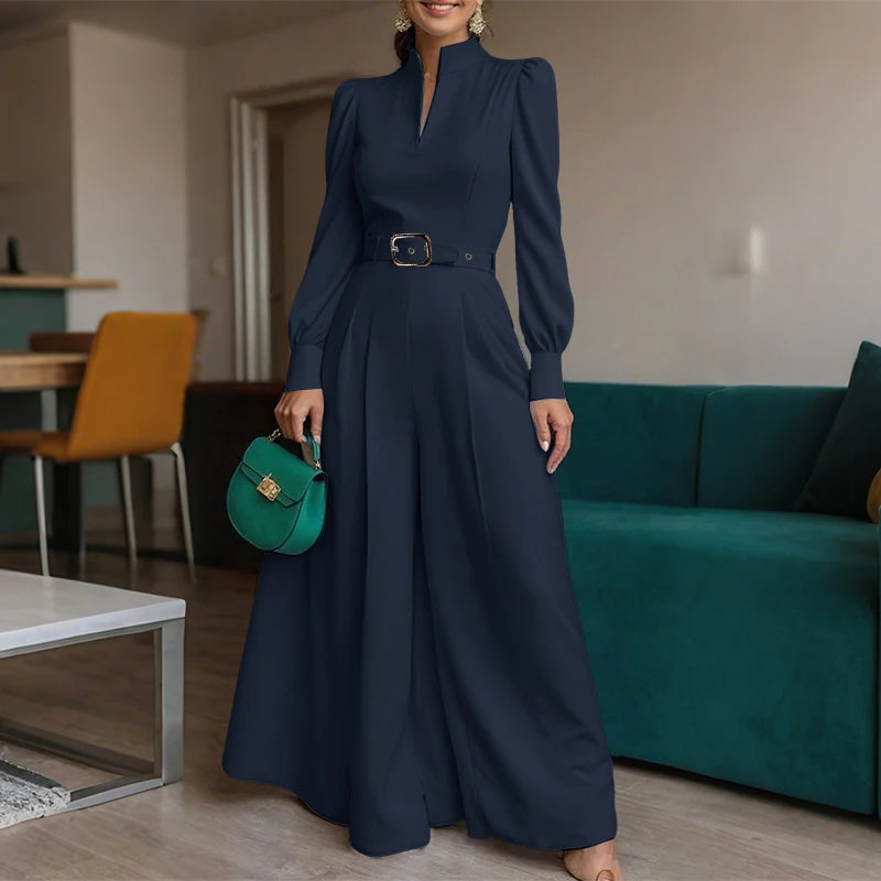 ZANZEA Fashion Women Jumpsuits 2026 Spring Overalls Pants Elegant OL Work Wide Leg Trousers V Neck Long Sleeve Romper Streetwear