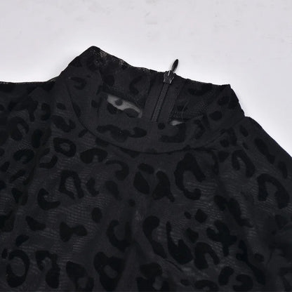 Women's jumpsuit sexy midnight club animal instinct mesh tight stockings leopard print transparent velvet long sleeved jumpsuit