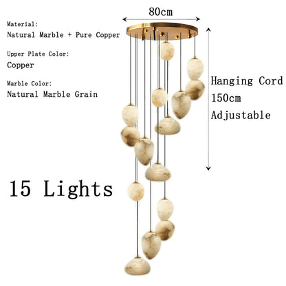 Natural Marble Art Pendant Lights Stone Lustre Copper LED Indoor Room Hanging Lamps For Ceiling Hall Stair Luxury Home Decor