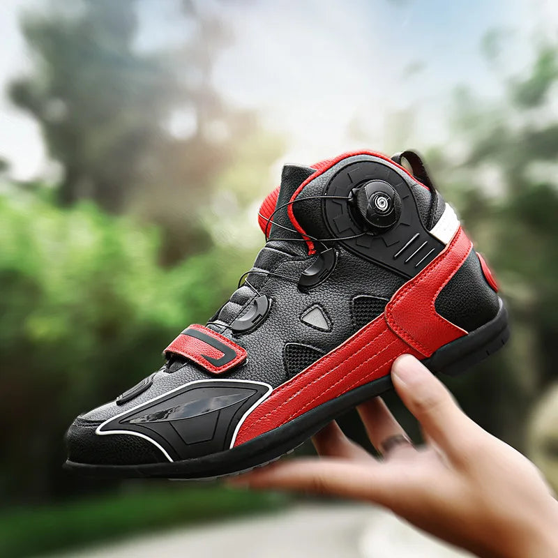 Leather Motorcyclist Boots Men's Motorcycle Ankle Boots Motocross Racing Shoes Women Breathable Mesh Biker Boots Anti-slip Shoes