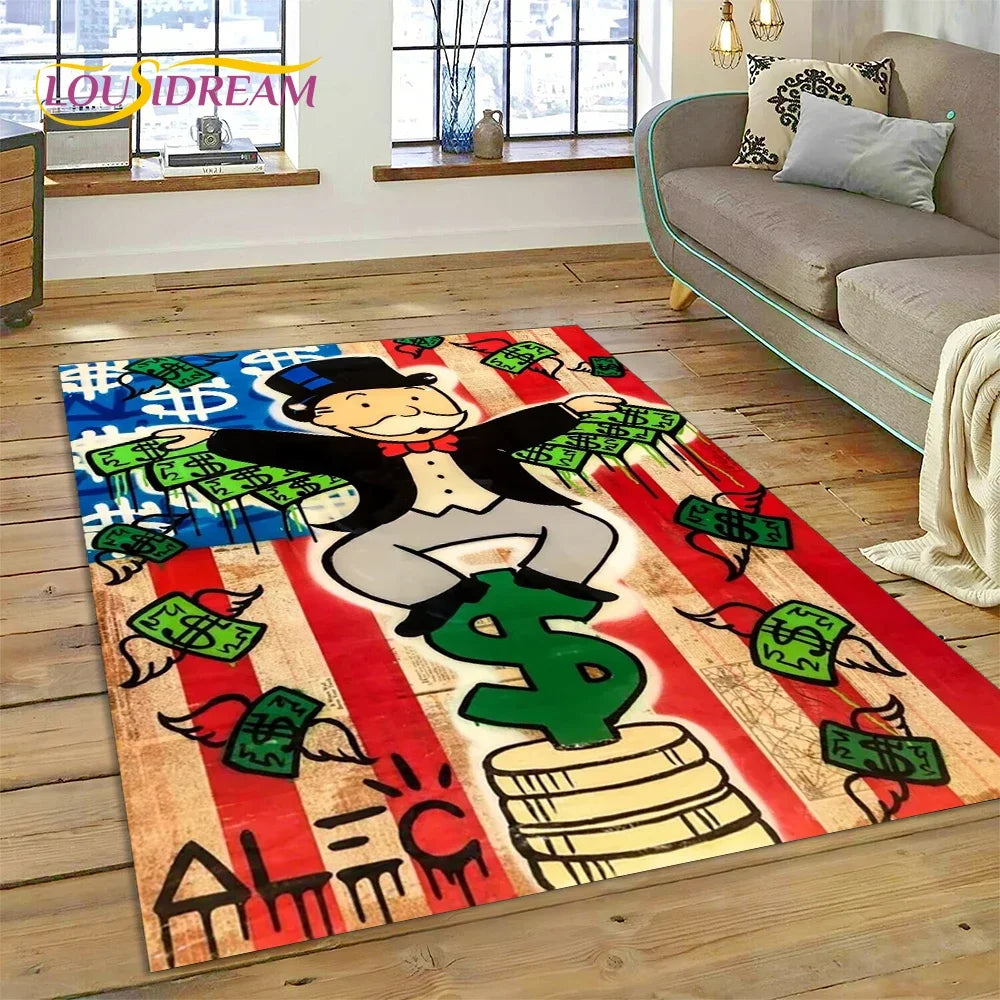 Game Dollar Monopoly Cartoon Money Rug Carpet for Living Room Bedroom Home Decor,Floor Mat Non-slip Decoration for Sofa Doormat