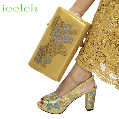 Baby Pink Flower Pattern Mature Pumps African Design Women Matching Shoes and Bag with Platform High Quality Sandals for Wedding