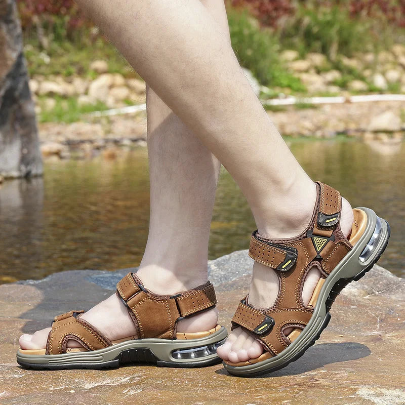 Men Sandals Classic Summer Youth Outdoor Leisure Light Open Toed Beach Shoes Soft Bottom Shock Absorbent Fashion Walking Sandals