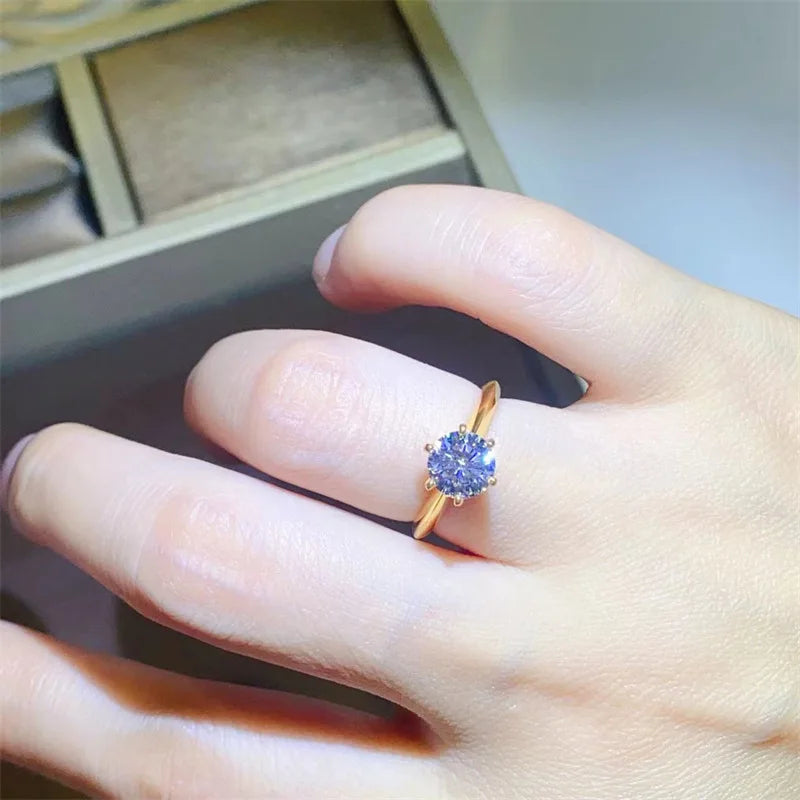 100% Real 24k Gold Ring Moissanite 1ct With Certificate Luxury Wedding Jewelry For Women Summer Engagement Gift