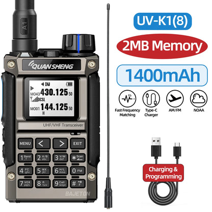 Quansheng UV-K1(8) Multi-Band Walkie Talkie 2MB Flash Wireless Copy Frequency Long Range Type-C Charger for Quansheng UVK5 K6
