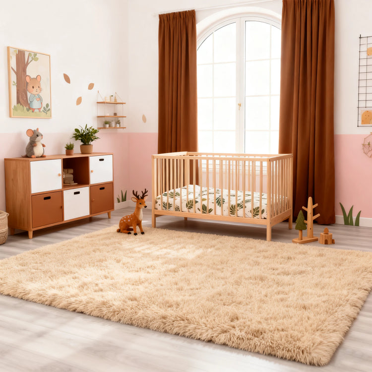 Area Rugs for Living Room Bedroom: Camel Soft Fluffy Shag Upgrade Non-Slip High Pile Carpet Large Fuzzy Plush Indoor Floor Decor Shaggy Rug Dorms Playroom Nursery Modern Hom