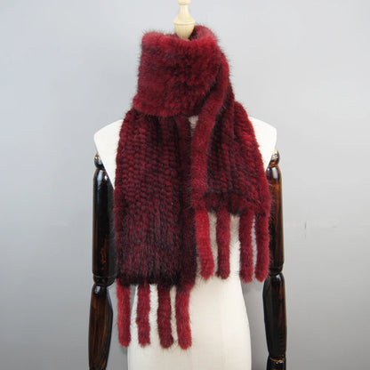 2026 Luxury Women Muffler 100% Real Mink Fur Scarf With Tassel Hand Knitted Natural Mink Scarves Neck Warmer Poncho Wholesale