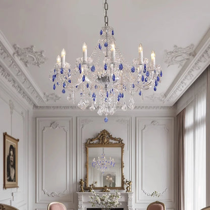French Blue Romantic Crysatl Chandeliers Light Luxury Glass Living Room Art Decor Candle Pendant Lights Lighting Bedroom Lamps