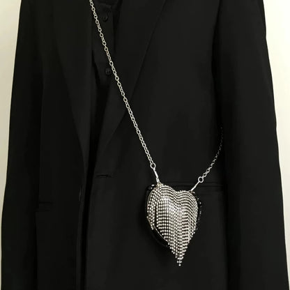 Luxury Small Bling Heart Shape Diamond Evening Clutch Rhinestones Purse Ladies Fashion Bag Designer for Women Chain Shoulder Bag
