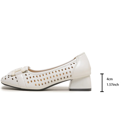 French Retro Woven Women Pumps Breathable Square Toe Block High Heels Elegant Hollow Office Lady Shoes Luxury Designer Sandals