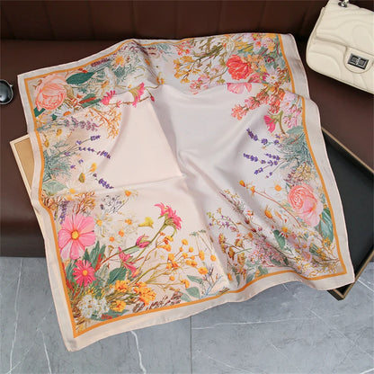 70cm Luxury Brand Square Scarf Design Double Side Shawl Wrap Print Twill Silk Women Hijab Female Foulard Headband Bandana