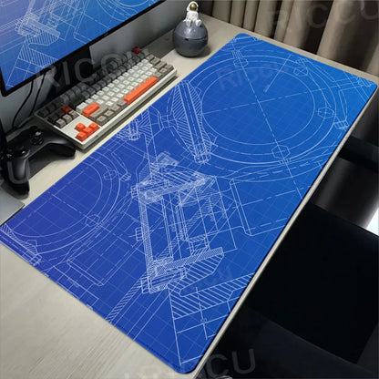 Engineer Mechanical Drawing Mousepad Black Large Mouse Pad HD XXL Minimalism Mousemat Rubber Carpet Desk Mat PC Gaming Accessory